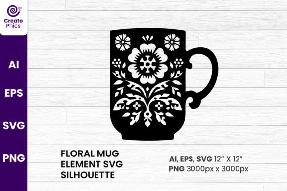 Floral Tea Mug Silhouette: Graphics for Crafts
